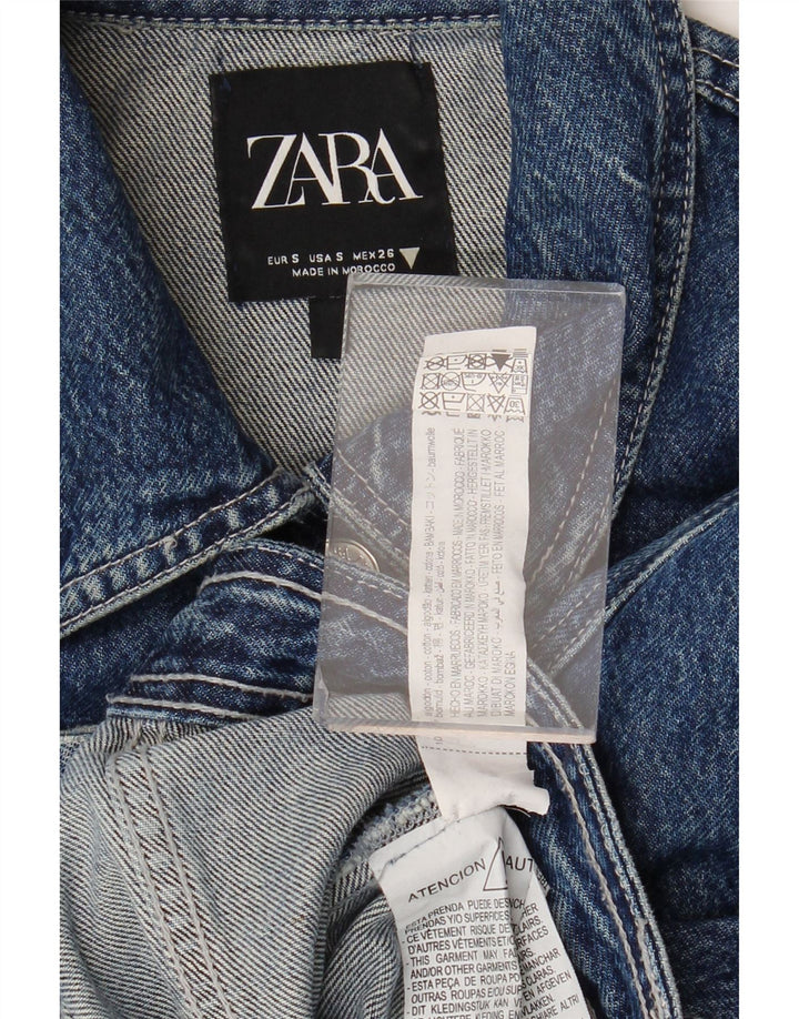 Zara Dame Crop Denim Jacket UK 10 Small Blue Cotton