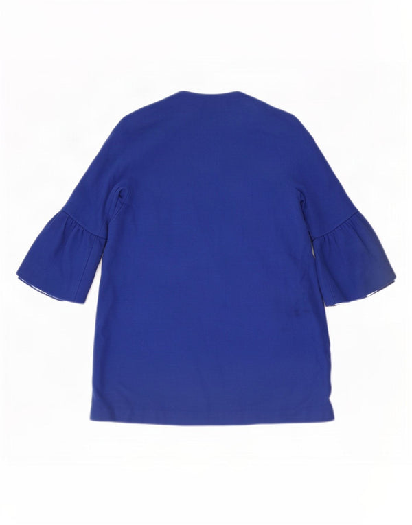 Zara Dame 3/4 ærmer fuld lynlås overfrakke UK 10 Lille blå bomuld