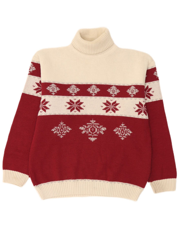 Vintage Herre Loose Fit Roll Neck Jumper Sweater Small White Fair Isle