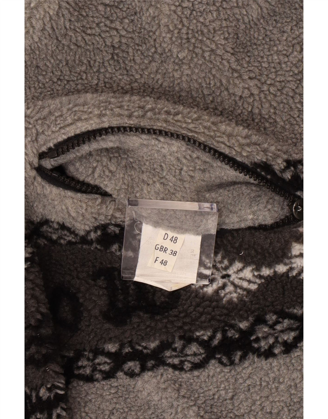 VINTAGE Herre grafisk vendbar fleecejakke UK 38 Medium Grey Fair Isle