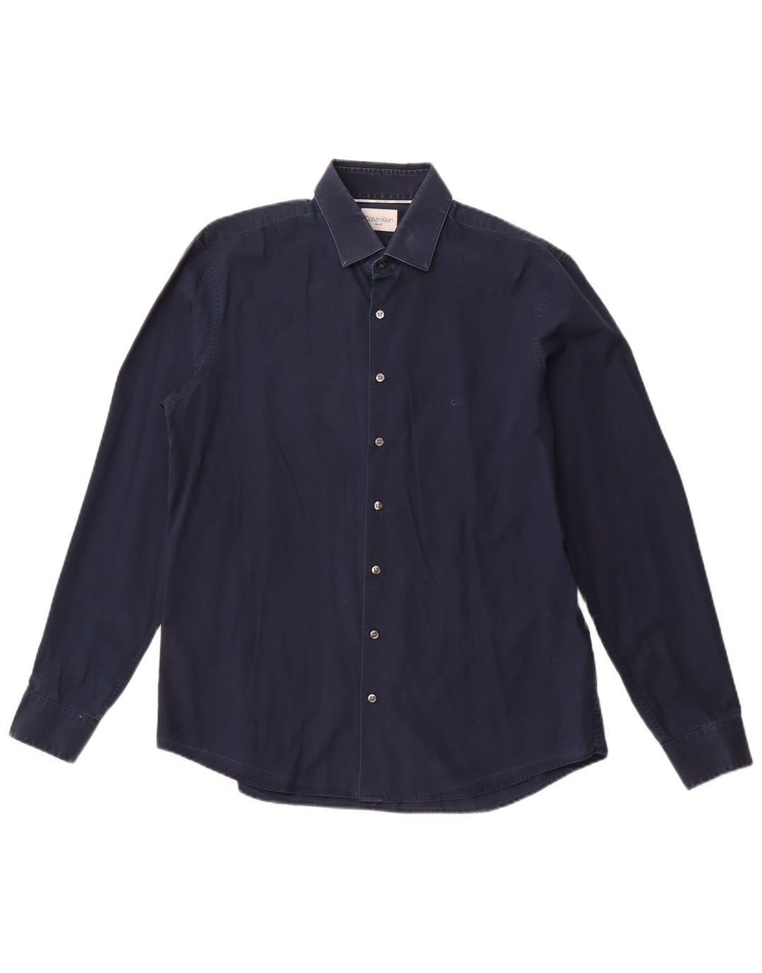 CALVIN KLEIN Herre Slim Fit skjorte str. 16 1/2 Large Marineblå Bomuld