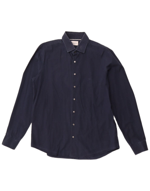 CALVIN KLEIN Herre Slim Fit skjorte str. 16 1/2 Large Marineblå Bomuld