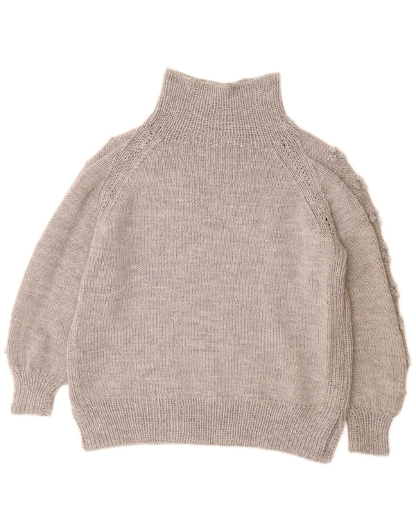 VINTAGE Dame Rullehals Sweater UK 14 Stor Grå