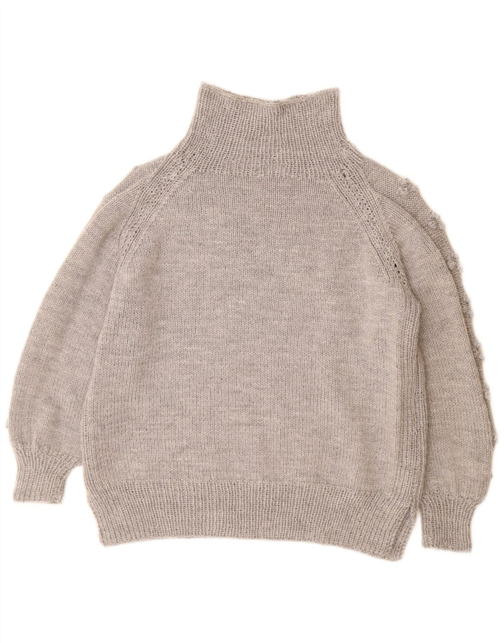 VINTAGE Dame Rullehals Sweater UK 14 Stor Grå