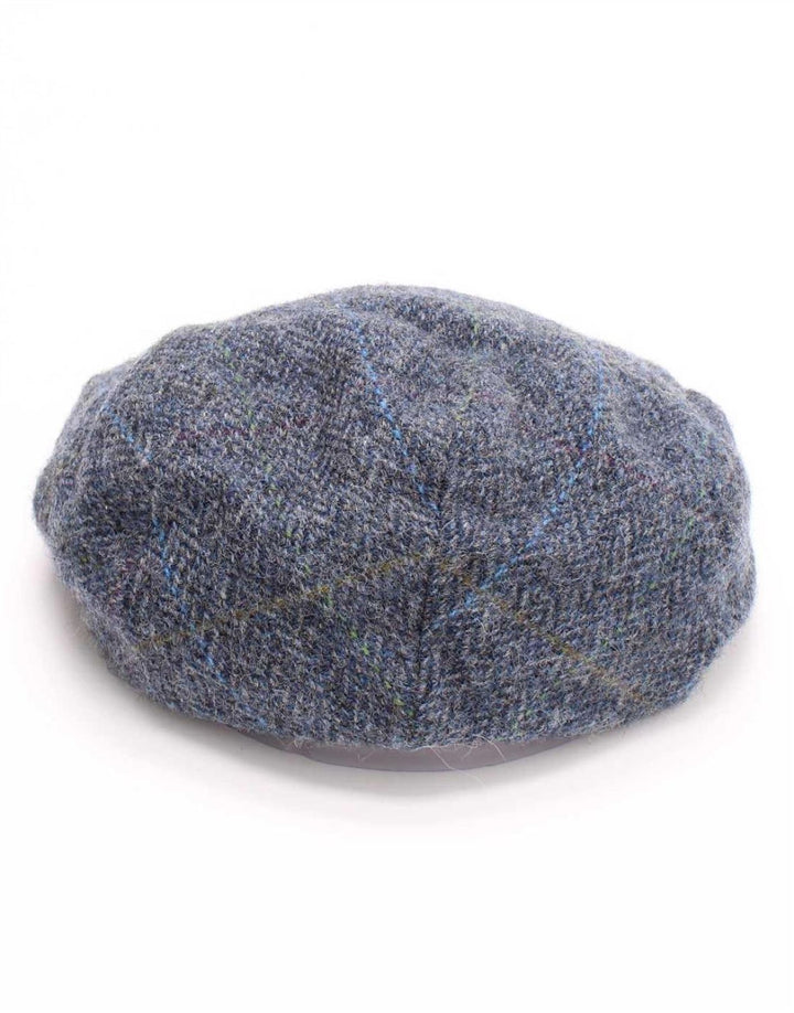 John Hanly Herre Flat Cap XL Blå Sildeben New Wool Classic