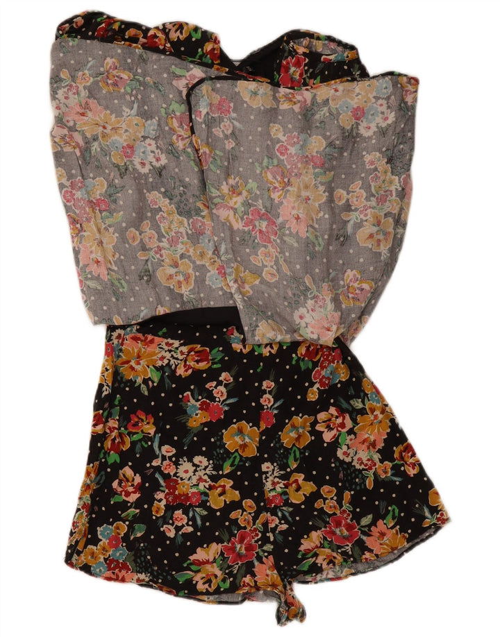 ZARA Womens Long Sleeve Playsuit UK 6 XS Black Floral Polyester