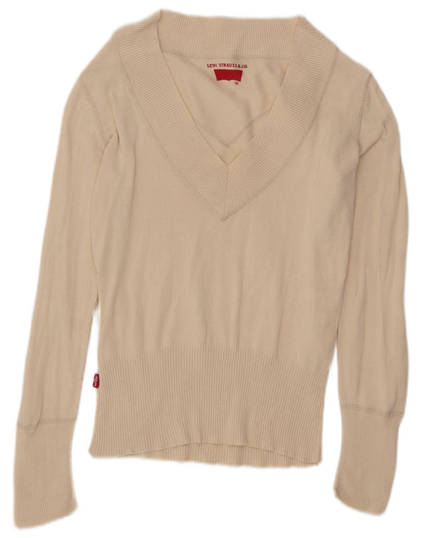 Levi's Dame V-hals sweater UK 12 Medium Off White