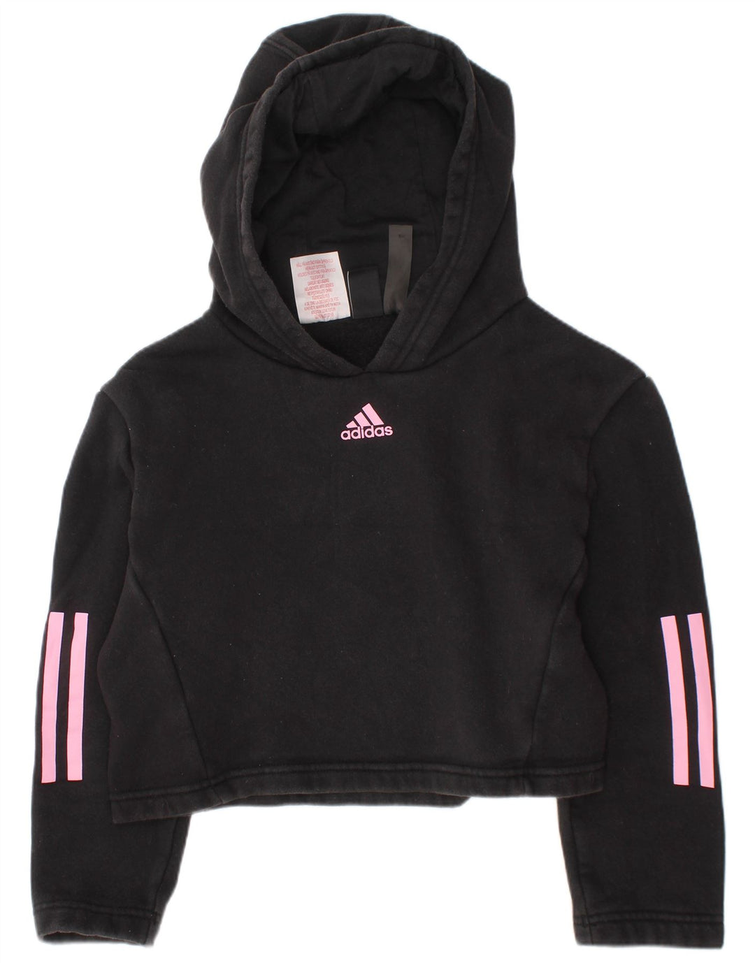ADIDAS Pige Crop Hoodie Jumper 7-8 år Sort Bomuld