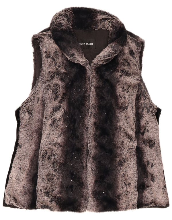 Gerry Weber Dame imiteret Pels Gilet UK 16 Large Gråstribet