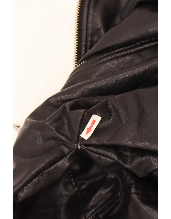 Zara Womens Oversized Biker-jakke i imiteret læder UK 10 Lille sort polyester