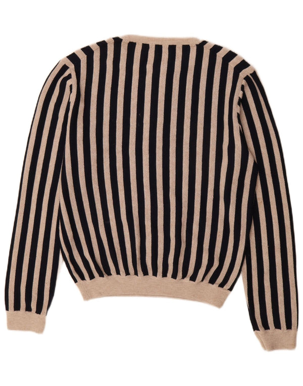 Reiss Dame Zip Neck Jumper Sweater UK 14 Medium Sort Stribet Polyester