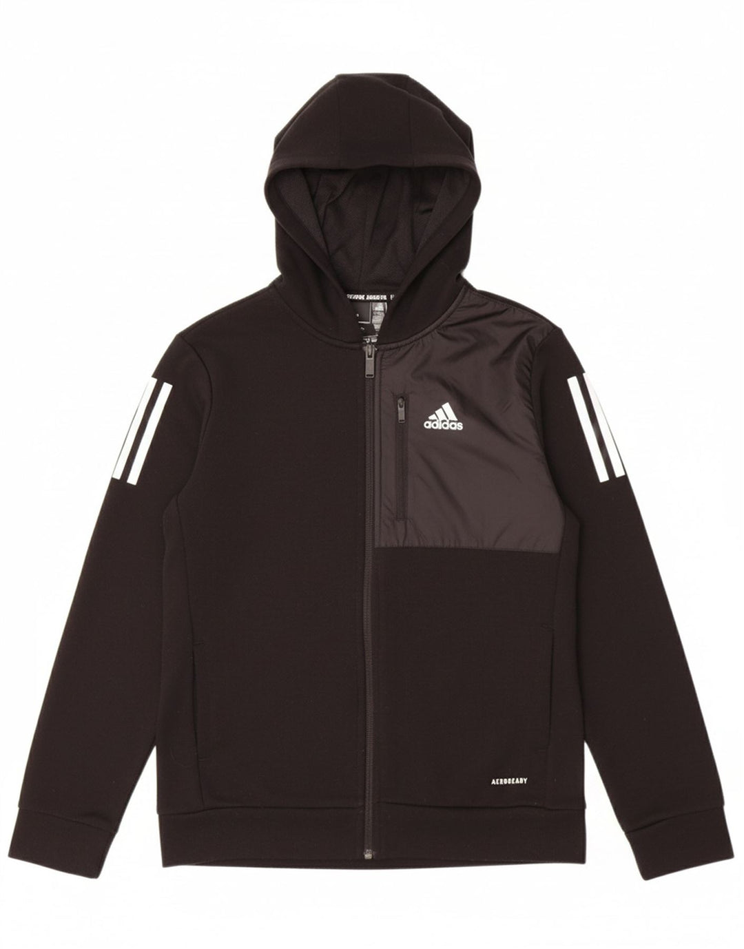 ADIDAS Boys Zip Hoodie Sweater 13-14 Years Black Polyester