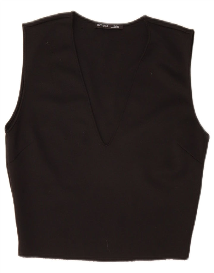 Zara Womens Crop ærmeløs bluse Top UK 8 Small Black