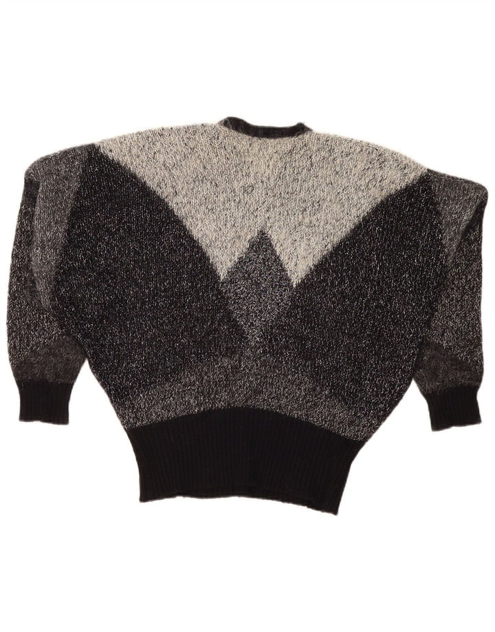 Vintage Dame Oversized V-hals sweater UK 10 Small Grey Colourblock