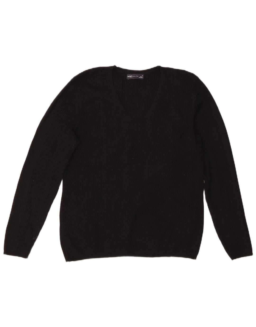 Marks & Spencer Dame V-hals sweater UK 14 Medium Black Viscose