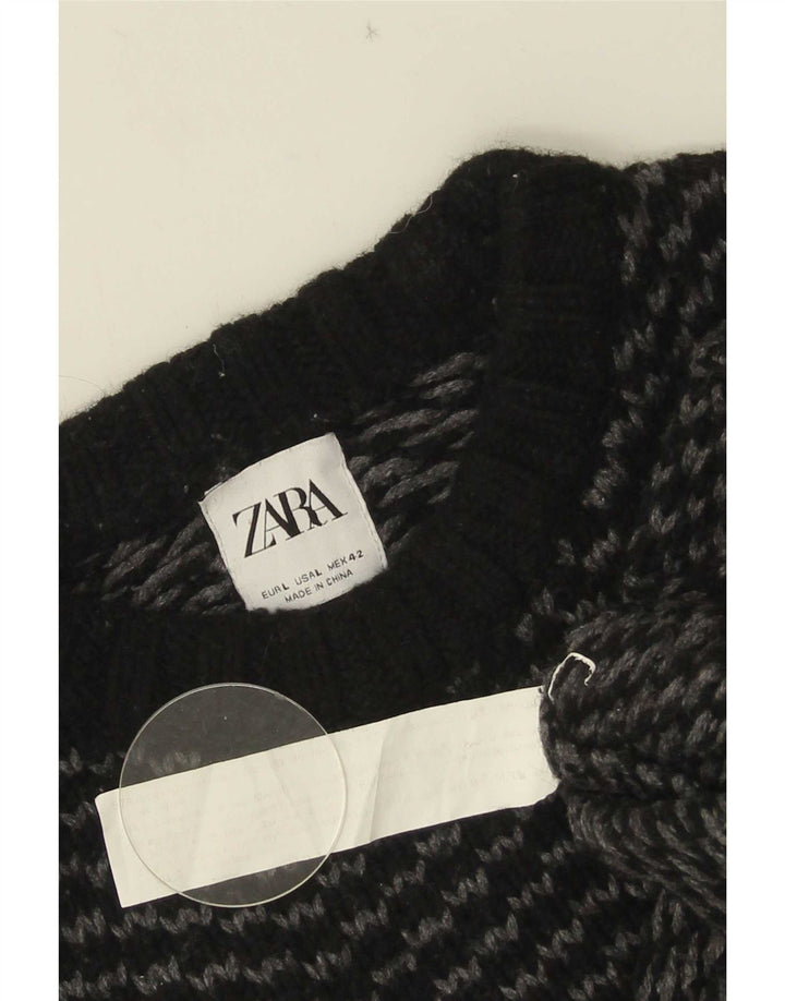 Zara Herre Crew Neck Jumper Sweater Stor Sort Chevron Nylon