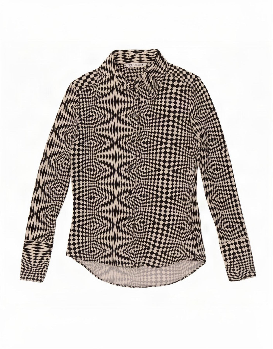 Zara skjortebluse til kvinder UK 12 Medium Sort geometrisk polyester