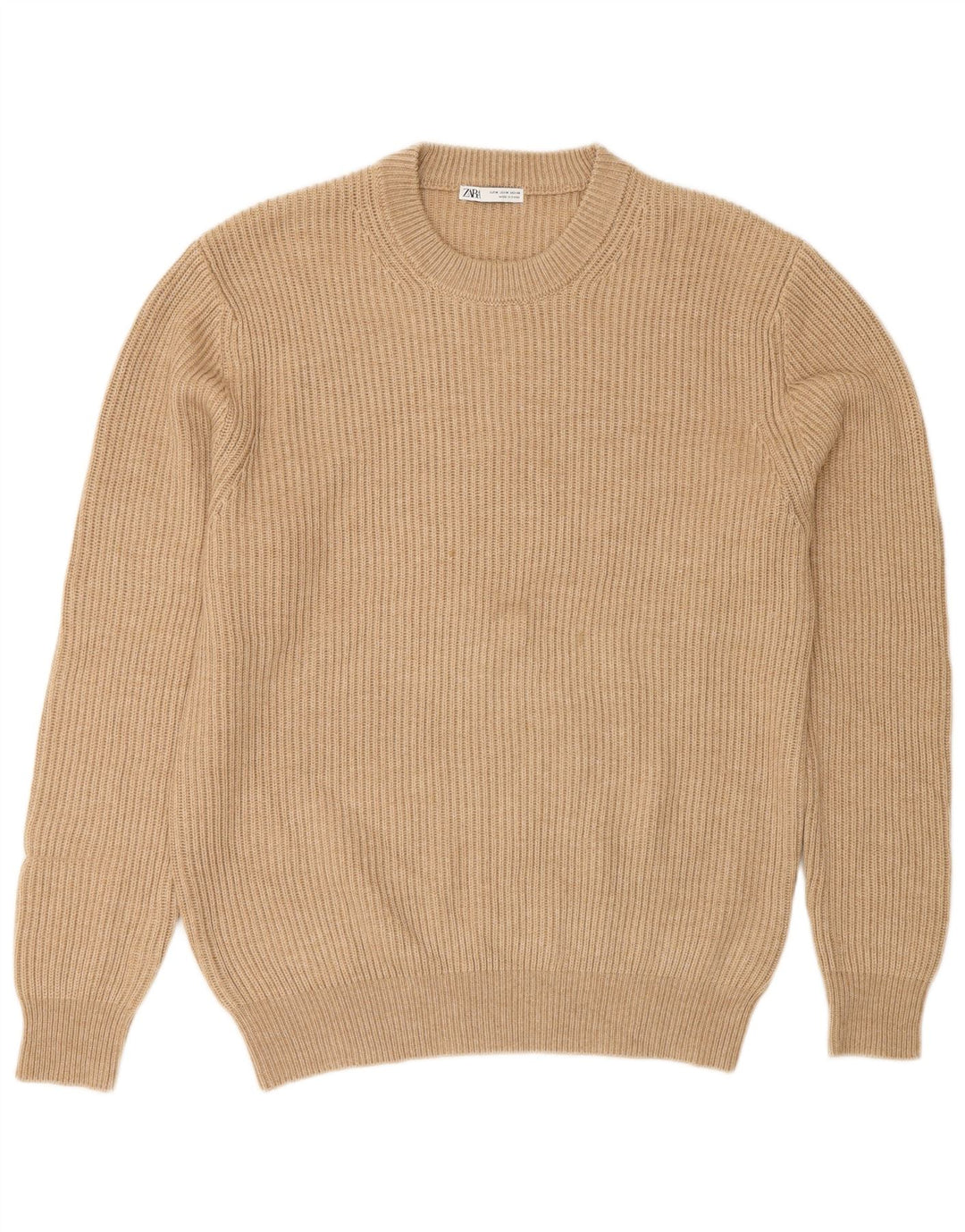 Zara Herre Crew Neck Jumper Sweater Medium Beige Polyester
