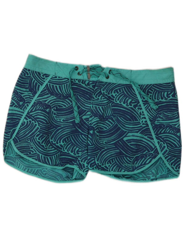 Patagonia kvinders abstrakt mønster svømmeshorts US 6 medium blå nylon