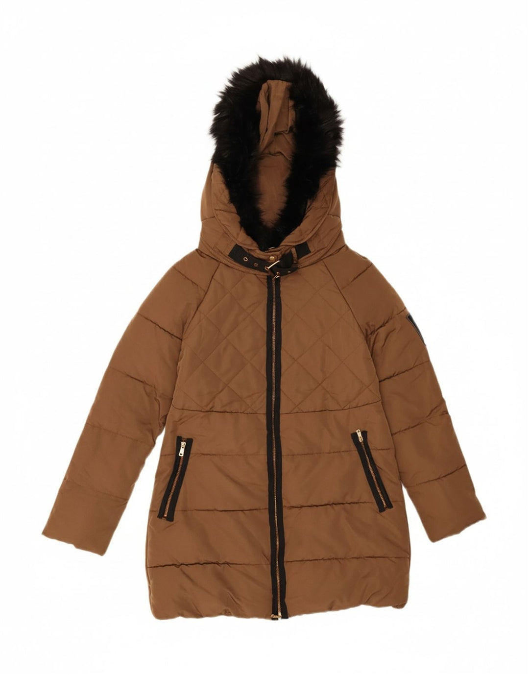 ZARA Womens Hooded Padded Jacket UK 14 Medium Brown Polyester Vintage Zara and Second-Hand Zara from Messina Hembry 