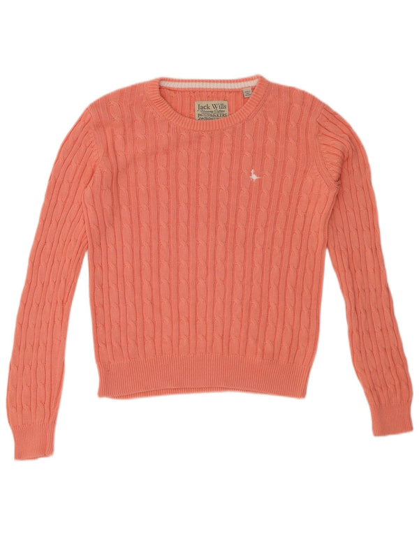 JACK WILLS Womens Crop Crew Neck Jumper Sweater UK 10 Small Pink Bomuld