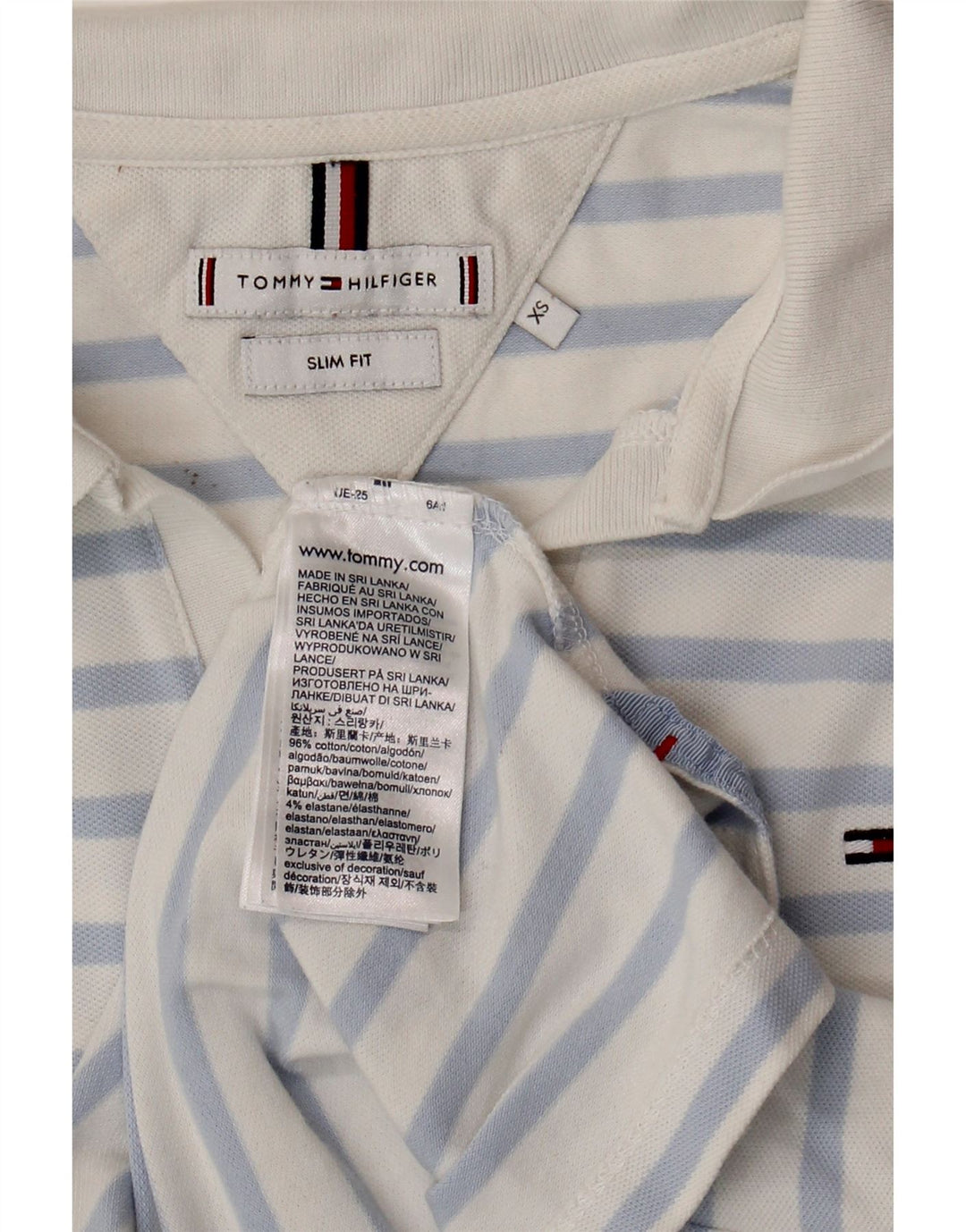 TOMMY HILFIGER Dame Slim Fit Polo Shirt UK 6 XS blå stribet bomuld