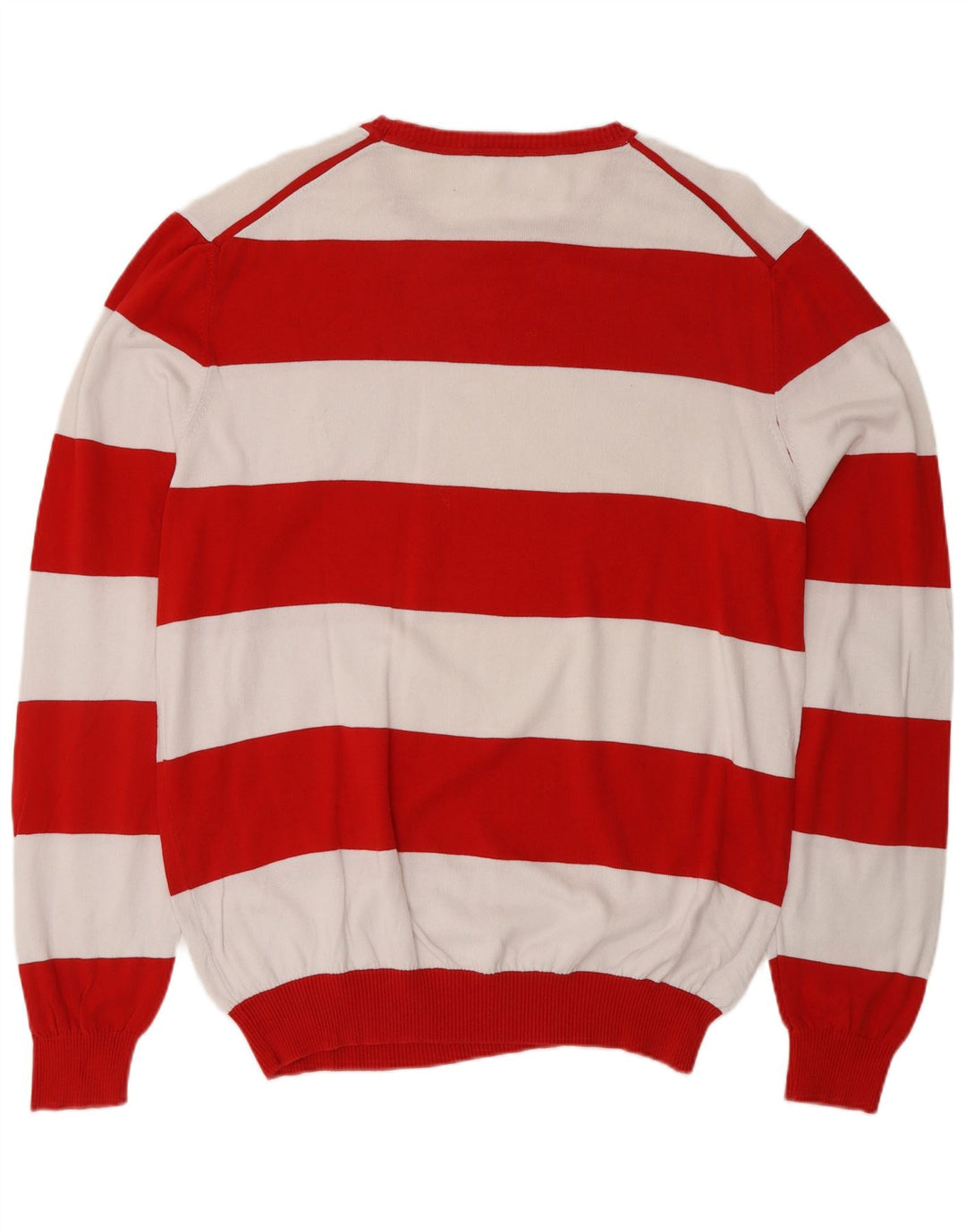 BENETTON Herre sweater med rund hals XL rødstribet bomuld