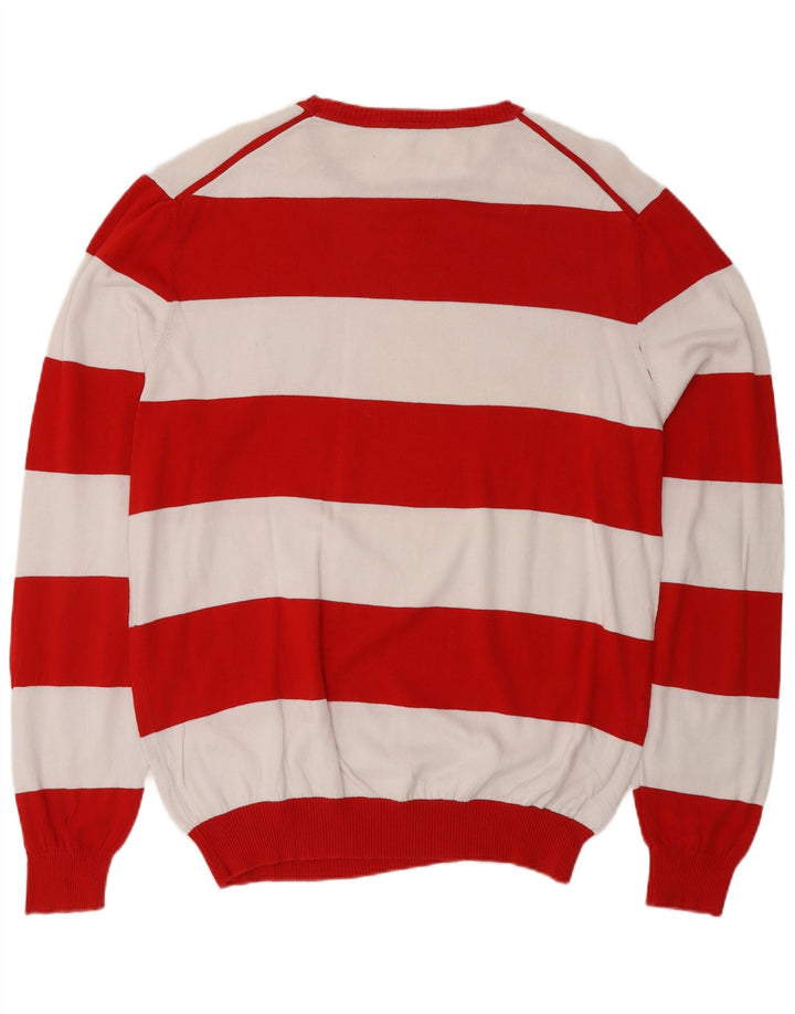 BENETTON Herre sweater med rund hals XL rødstribet bomuld