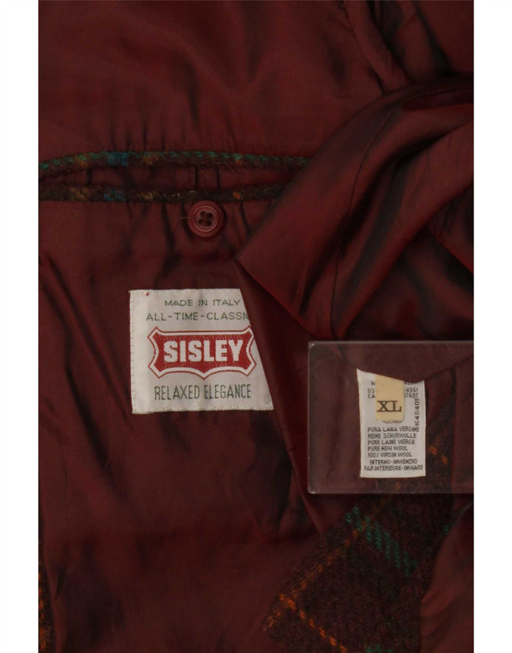 Sisley Herre 2 Button Blazer Jacket UK 42 XL Burgundy Plaid Classic