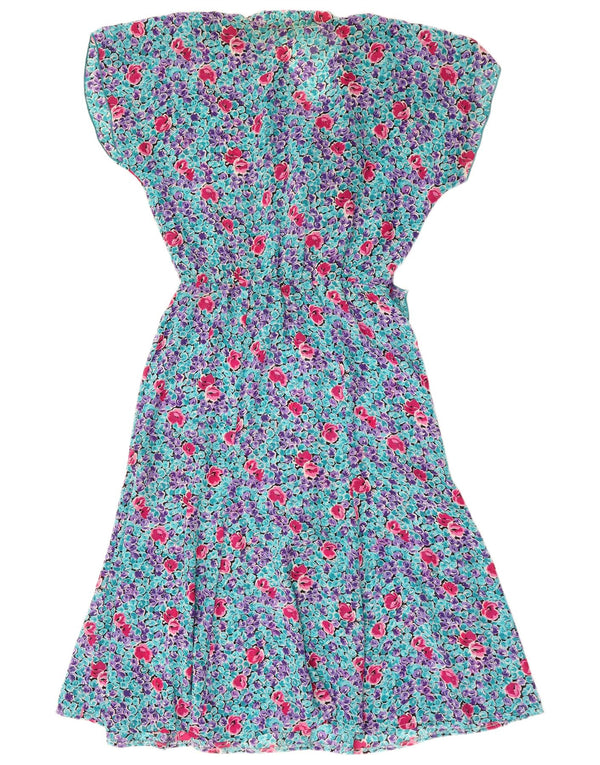 WALLIS Dame Front Tie A-Line Kjole UK 10 Small Blue Floral