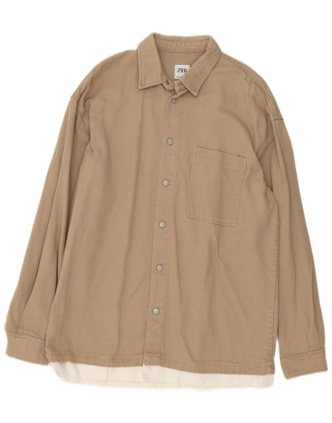 Zara Herre Relaxed Fit skjorte Medium Beige Colourblock Bomuld