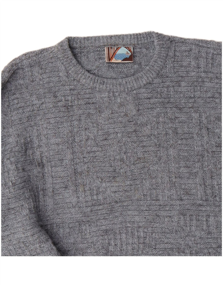 VINTAGE Herre Crew Neck Jumper Sweater Stor Grå Akryl