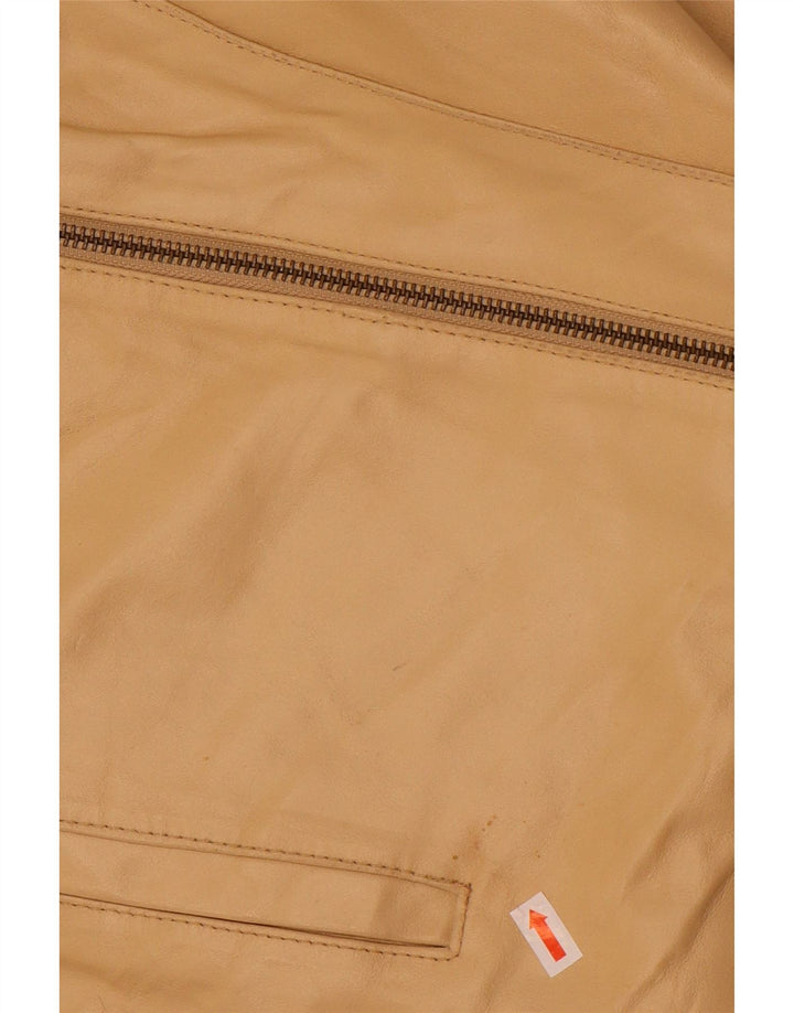 MOTIVI Dame Biker Læderjakke UK 8 Small Beige Læder