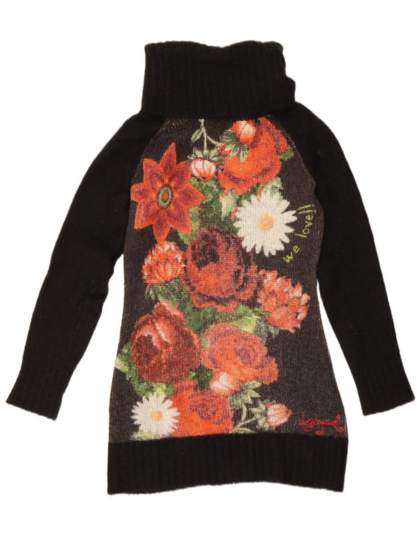 Desigual Womens Longline rullehals sweater DK 14 store sorte blomster
