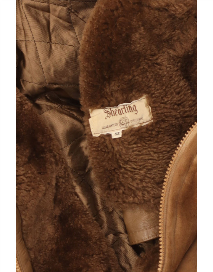 Vintage Shearling-jakke til mænd IT 52 XL brunt læder