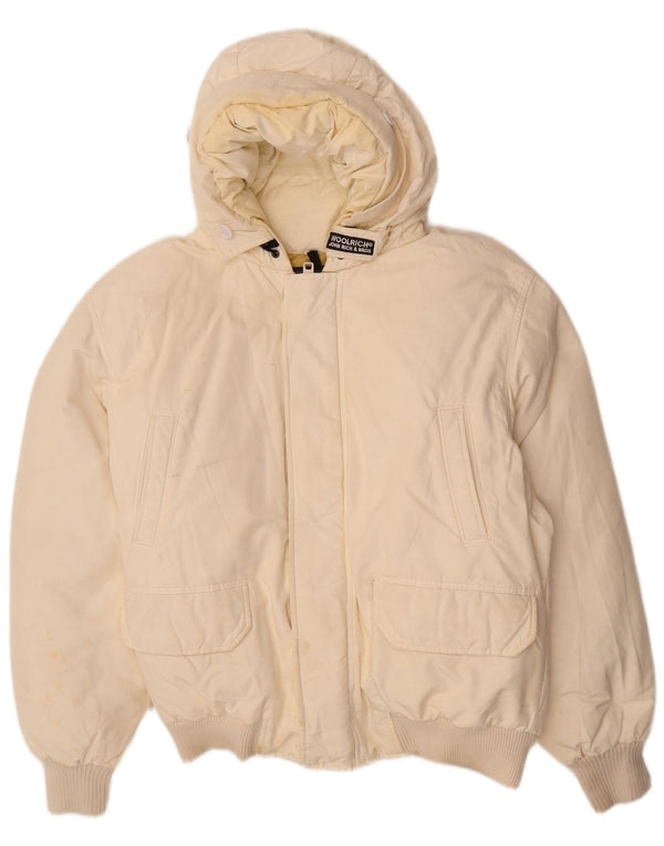Woolrich Herre hættepolstret jakke UK 40 Large Off White Bomuld