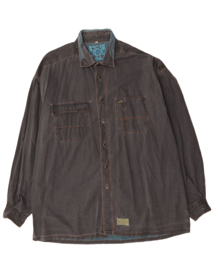Vintage denimskjorte til mænd XL Grå Colourblock Bomuld
