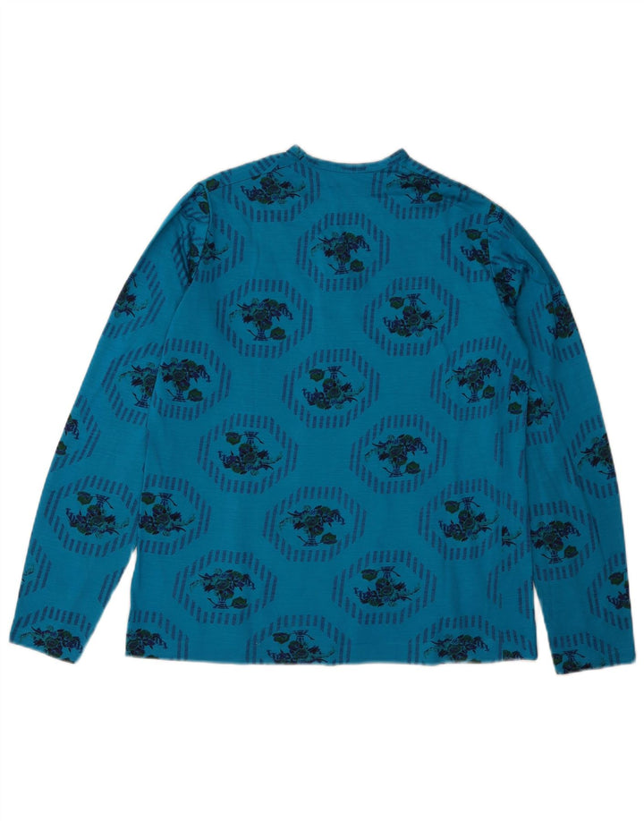 Vintage Kvinders Grafisk Top Langærmet UK 14 Medium Blue Floral
