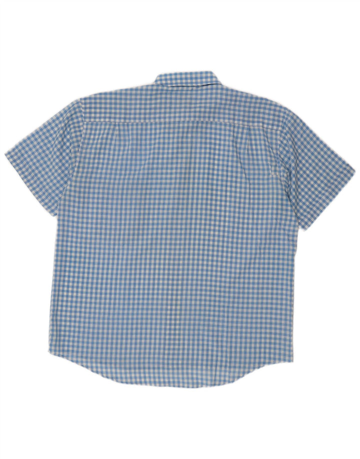 Vintage Kortærmet Herreskjorte Stor Blå Gingham Polyester