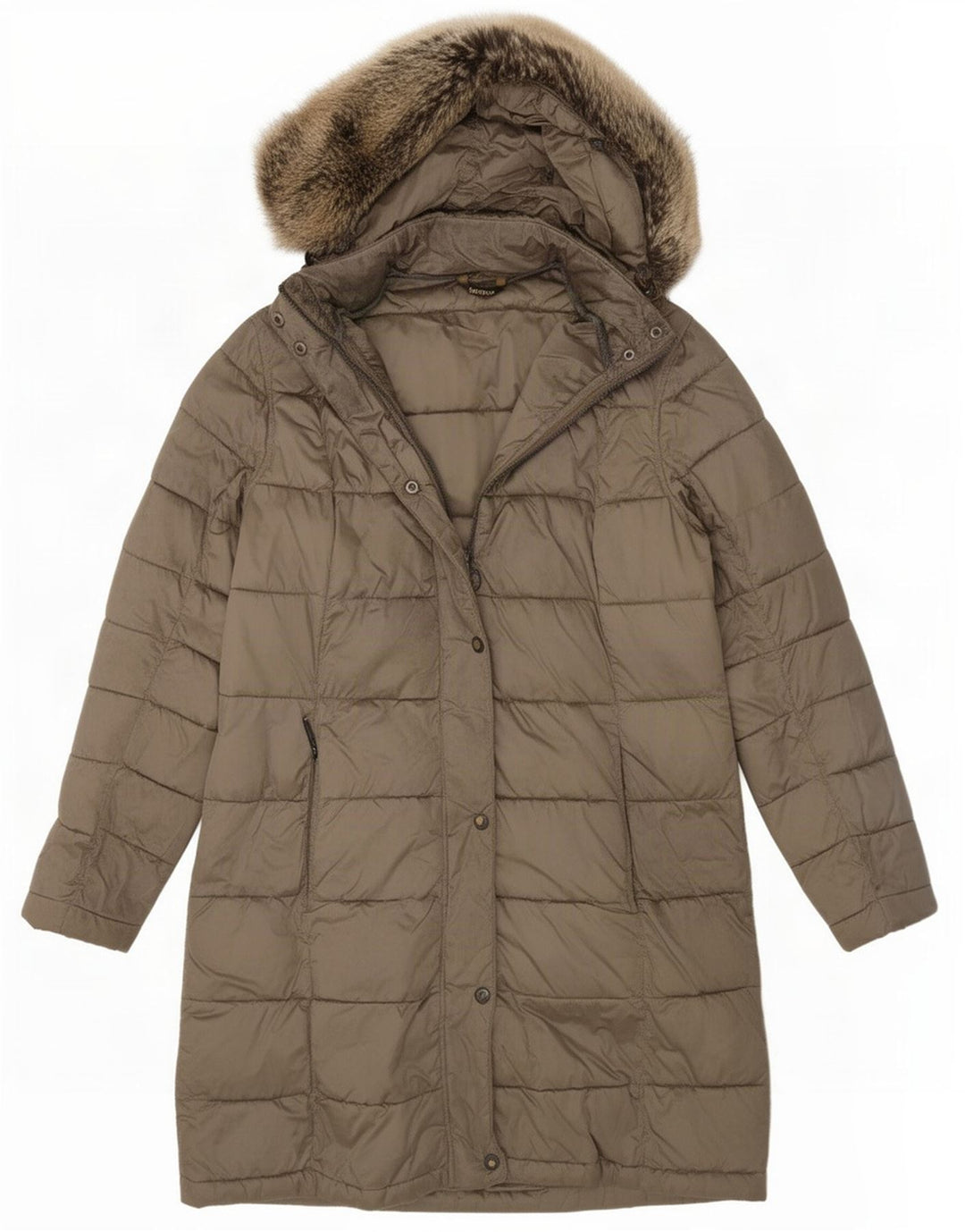 Barbour Dame Hætte Polstret Frakke UK 12 Medium Khaki