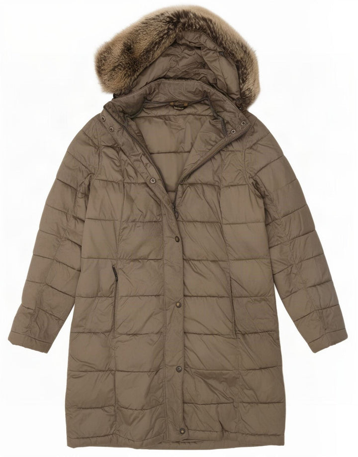 Barbour Dame Hætte Polstret Frakke UK 12 Medium Khaki