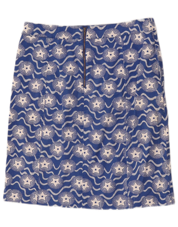 Boden Dame abstrakt mønster lige nederdel UK 10 Small W30 Blue Cotton