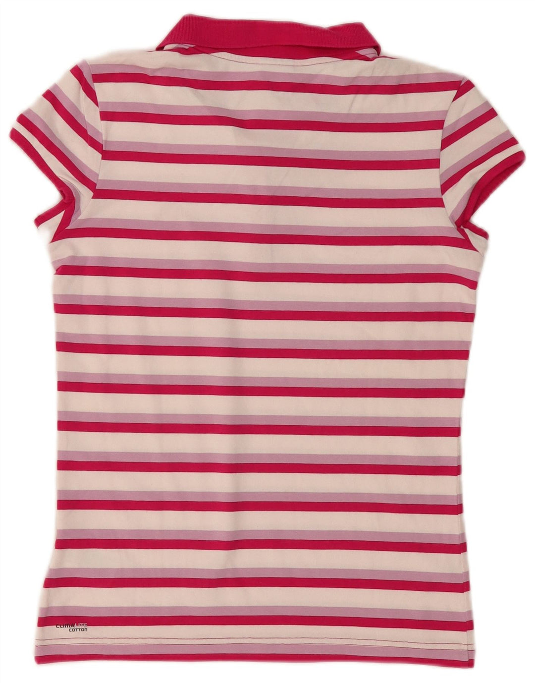 Adidas Dame Polo Shirt UK 12 Medium Pink Stribet Bomuld