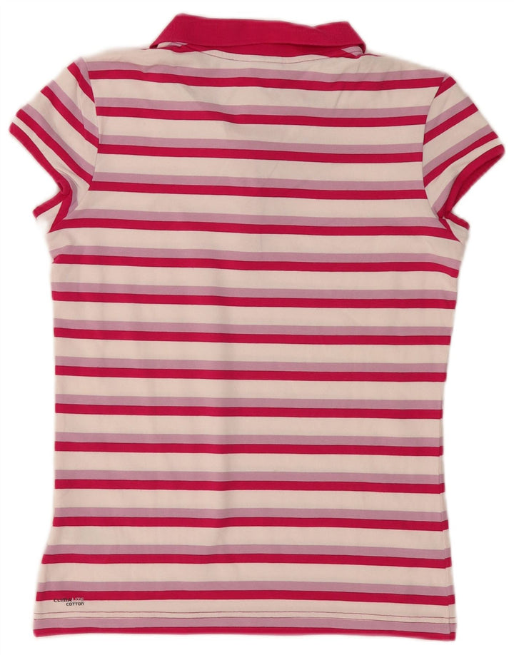 Adidas Dame Polo Shirt UK 12 Medium Pink Stribet Bomuld