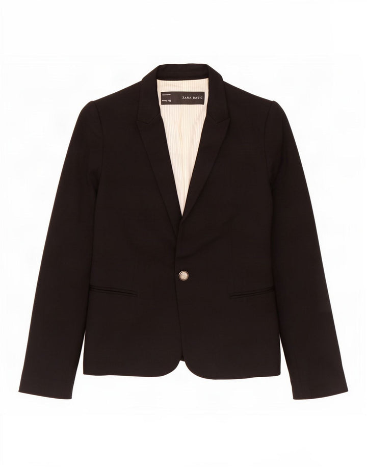 Zara Dame 1 Knap Blazer Jacket UK 10 Small Black Viscose