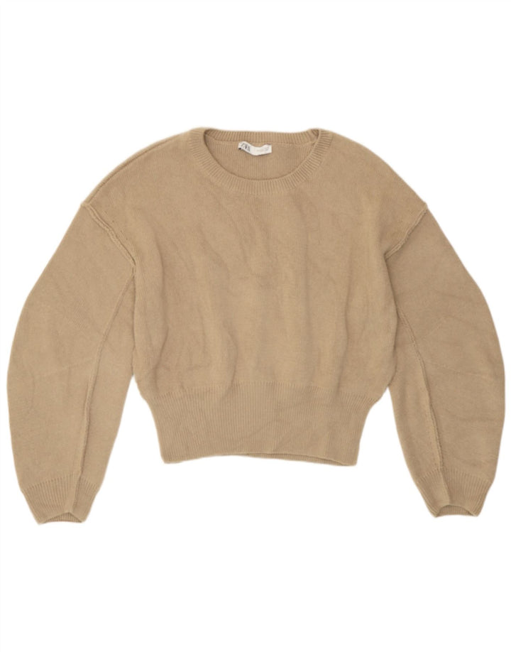 Zara Dame Loose Fit Jumper Sweater UK 14 Medium Beige Polyester