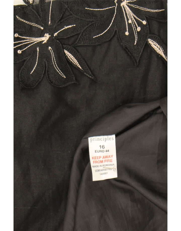 PRINCIPLES Womens Strapless Dress UK 16 Large Black Floral Linen Vintage Principles and Second-Hand Principles from Messina Hembry 