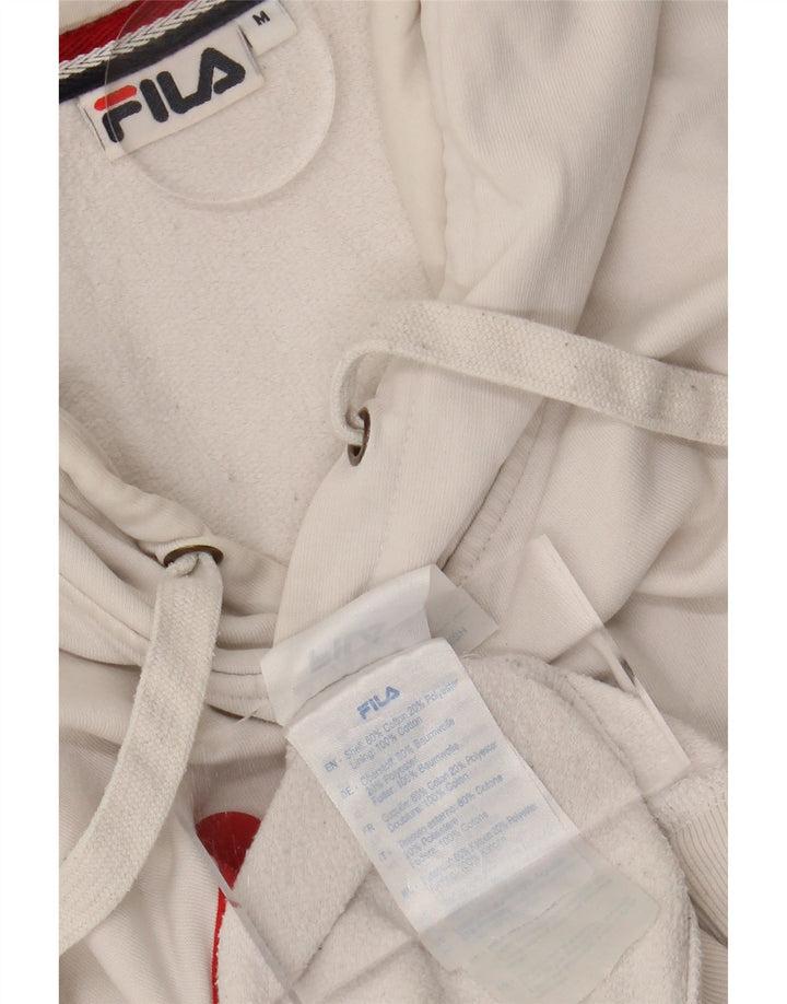 FILA Mens Graphic Hoodie Jumper Medium White Cotton Vintage Fila and Second-Hand Fila from Messina Hembry 