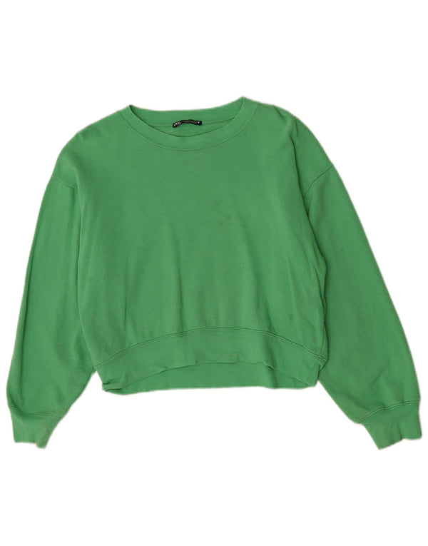 Zara Womens Crop Oversized Sweatshirt Jumper UK 10 Lille grøn bomuld