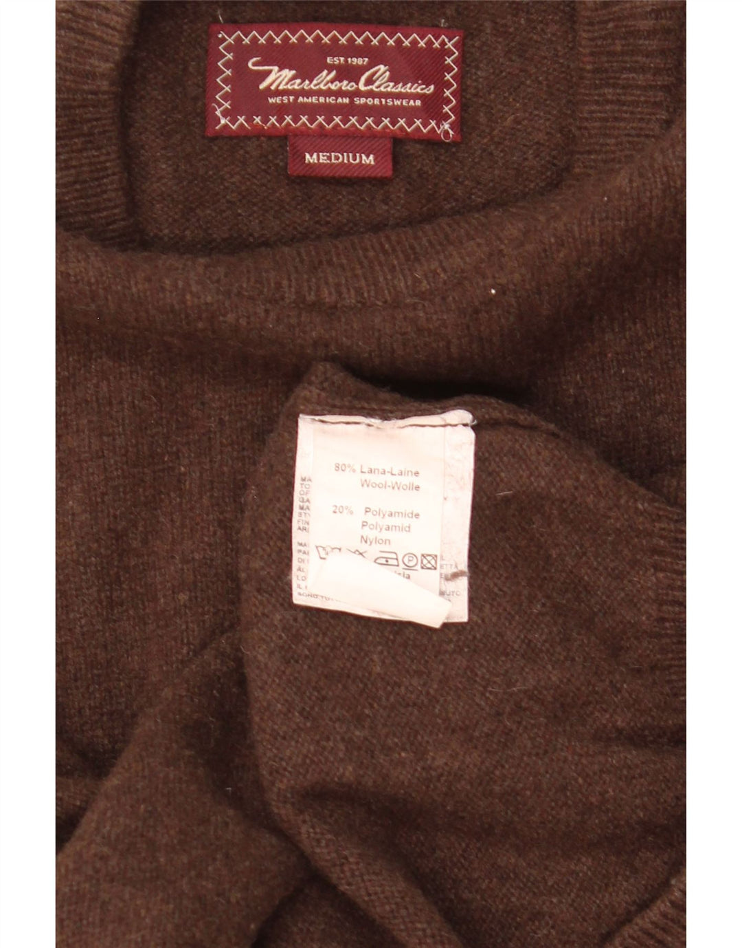 MARLBORO CLASSICS Herre sweater med rund hals, medium brun uld
